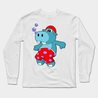 Hippo at Swimming with Swimming trunks Long Sleeve T-Shirt